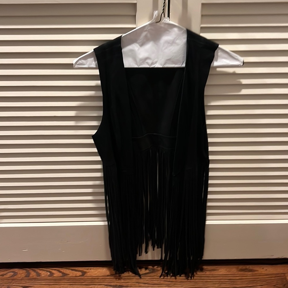 La marque suede leather fringe vest